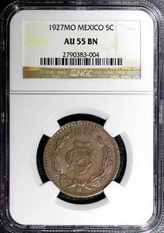 Mexico Bronze 1927 Mo 5 Centavos Graded Ngc Au55 Bn Km 422 N/r photo