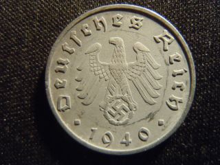 1940 - B - German - Ww2 - 10 - Reichspfennig - Germany - Nazi Coin - Swastika - World - Ab - 1728 - Cent photo