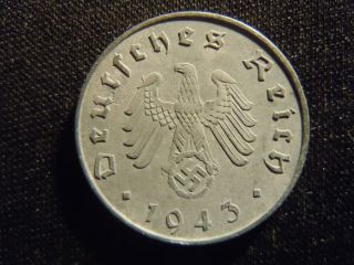 1943 - A - German - Ww2 - 10 - Reichspfennig - Germany - Nazi Coin - Swastika - World - Ab - 1732 - Cent photo