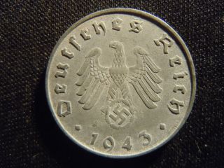 1943 - B - German - Ww2 - 10 - Reichspfennig - Germany - Nazi Coin - Swastika - World - Ab - 1735 - Cent photo