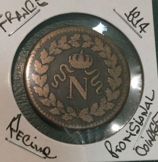 L@@k France Coin 1814bb Un Decime Provisional Coinage Pretty Rare photo