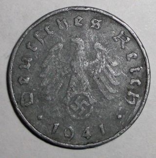 1941 - D Germany,  Wwii Third Reich,  10 Reichspfennig,  Eagle With Swastika Coin photo