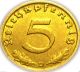Germany - German 3rd Reich - German 1938d Gold Colored 5 Reichspfennig Coin Ww2 Germany photo 1