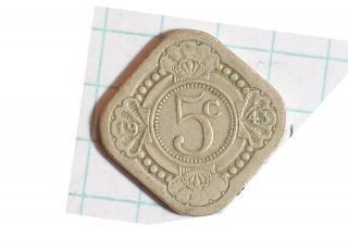 Coin Netherlands 1943 5 C Koningrijk Der Nederlanden Square At 45 Degree Angle photo