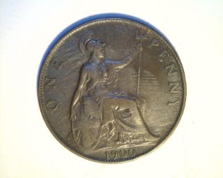 1900 Great Britian Large Penny,  Bronze Coin,  (uk - 175) photo