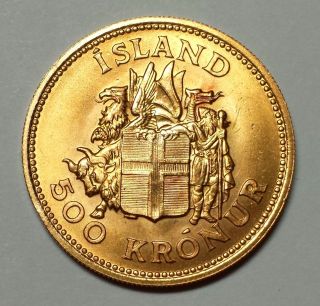 1961 Iceland 500 Kroner Gold.  2576 Agw photo
