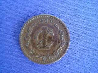 Mexico 1 Centavo 1947 Bronze Coin Eagle Wreath Km415 One Cent. photo