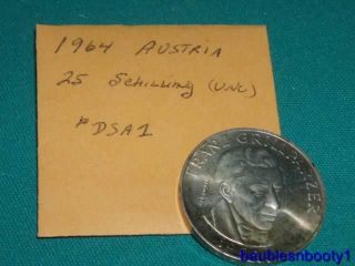 1964 Austria 25 Schilling 80 Silver Not In Circulation Ungraded Uncertified photo
