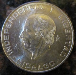 1957 Hidalgo Au,  Mexico 5 Pesos Mo, .  720 Silver. photo