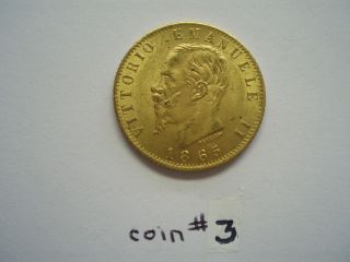 1865 Italian 20 Lire Gold Coin Bu (uncirculated) Vittorio Emanuele Ii - Coin 3 photo