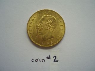1865 Italian 20 Lire Gold Coin Bu (uncirculated) Vittorio Emanuele Ii - Coin 2 photo