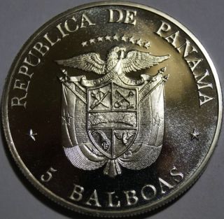 Panama - 5 Balboas 1972,  Proof,  Silver (34,  9g) photo