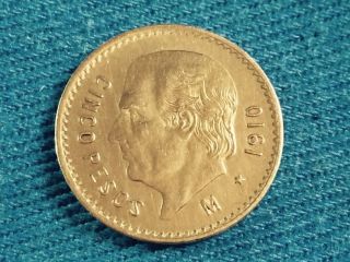 1910 Miguel Hidalgo 5 Pesos Mexican Gold Coin Independencia Very Rare photo