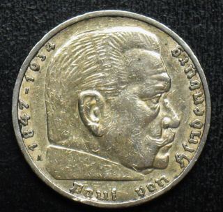 1936 A Hitlers Germany 5 Silver Reichsmark Au Cleaned L559 photo