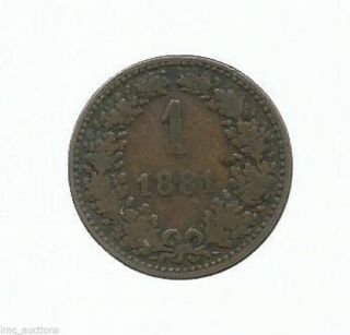 1881 Austria Europe One 1 Kreuzer Copper Coin Eagle Franz Joseph I Km 2186 photo