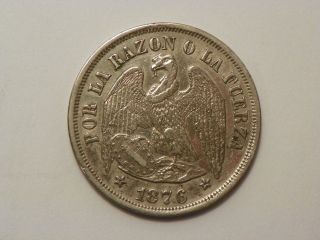 1876 Chile Un Peso Large Silver Crown World Coin photo