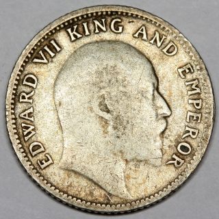 1910 King Edward Vii India Silver Quarter Rupee 1/4 Rupee Coin photo