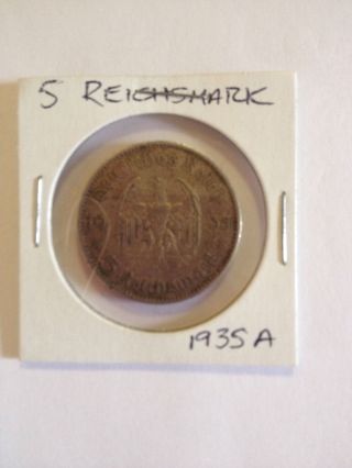 Antique Wwii Nazi Germany 1935 A 5 Reichsmark Silver Coin photo
