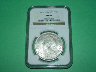 Dominican Republic Peso 1952 Silver Crown Ngc Ms63 photo