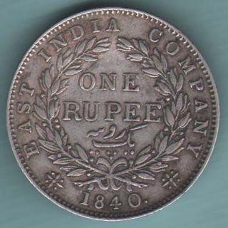 British India - E.  I.  C.  - 1840 - One Rupee - Vict.  Queen - Rare Silver Coin W - 11 photo