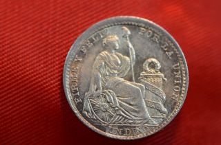 1906 Peru 1 Dinero Silver Coin photo