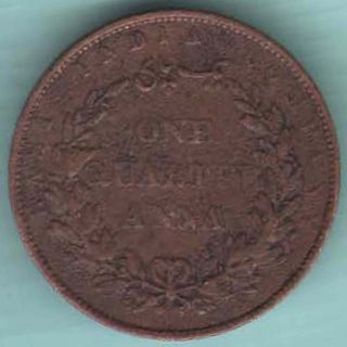 British India - East India Company - One Quarter Anna - Rare Coin W - 96 photo