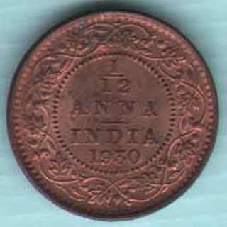 British India - 1930 - 1/12 Anna - Kg V - Rare Coin W - 94 photo