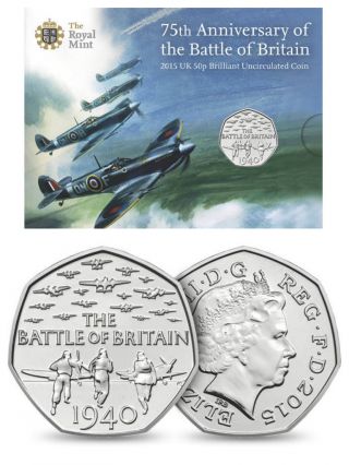 2015 Uk 75th Anniversary Of The Battle Of Britain 50 Pence In Folder photo