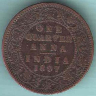 British India - 1897 - One Quarter Anna - Vict.  Empress - Rare Coin W - 90 photo