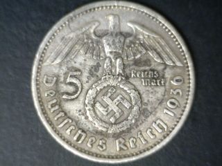 1936 - A (berlin) 5 Reichsmark.  900 Silver Km 94 photo