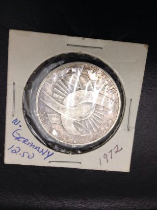 1972 Silver West Germany 10 Marks 1972 G,  Silver,  10m Munich Olympics Circulate photo
