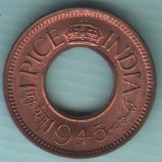 British India - 1945 - One Pice - Rare Coin W - 75 photo