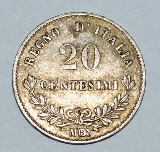20 Cents Vittorio Emanuele Ii 1863 Mbn Itlalian Coin photo