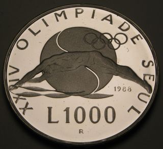 San Marino 1000 Lire 1988r Proof - Silver - Summer Olympics 1081 photo