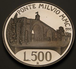 Italy 500 Lire 1991 R Proof - Silver - 2100th Ann.  Ponte Milvio 1077 photo