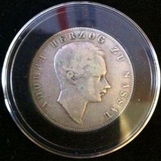1842 German Duchy Of Nassau 1 Gulden.  900 Silver Coin photo