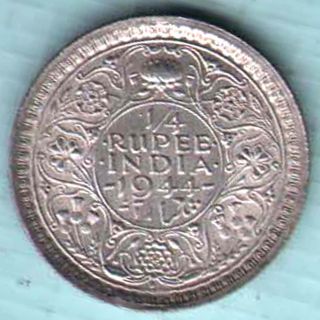 British India - 1944 - 1/4 Rupee - Bombay - Kg Vi - Rare Silver Coin W - 3 photo