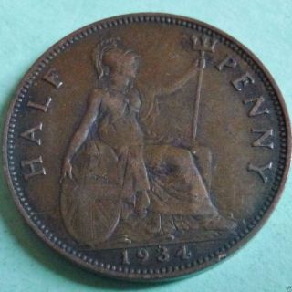 Uk - England - Great Britain - Half Penny Coin - 1934 photo