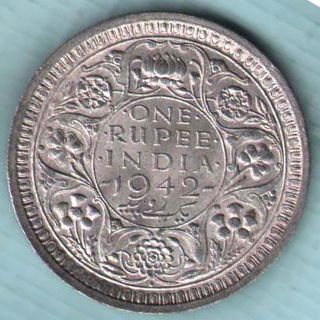 British India - 1942 - One Rupee - Bombay - Kg Vi - Rare Silver Coin W - 2 photo