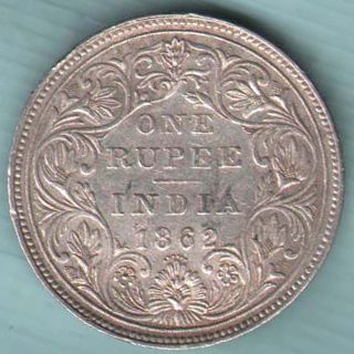 British India - 1862 - 0/6 Dots - One Rupee - Vict.  Queen - Rare Silver Coin W - 1 photo