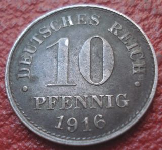 1916 - J Germany 10 Pfennig In Vf photo