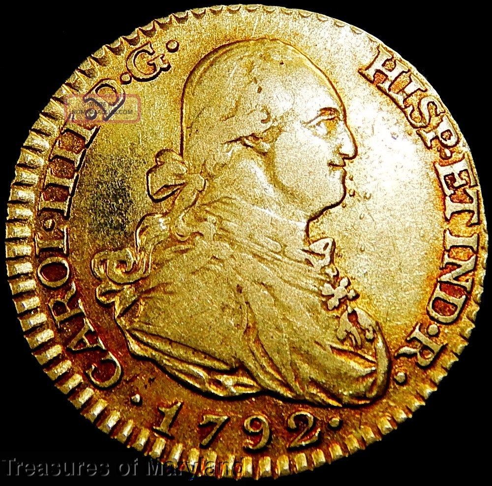 Pure 22k Gold Old Us 2 Gold Coin 1792 Spanish Gold 1 Escudos Doubloon 