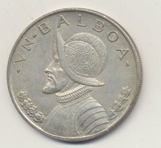 1947 Panama Silver Balboa.  900 Fine Gr.  26.  73 Silver Lightly Circulated photo