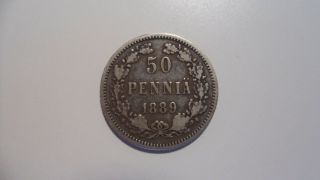 1889 Czar Alexander Iii Finland Under Russian Empire 50 Pennia Silver Coin photo