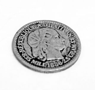 1886 Haiti 10 Centimes Silver Coin Tiara Head Right Grade Af photo