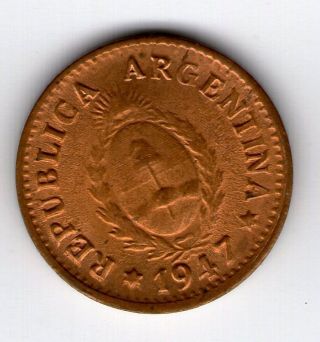 Argentina,  Republic.  1 Centavo Coin 1947 - Red Au Km 37a photo