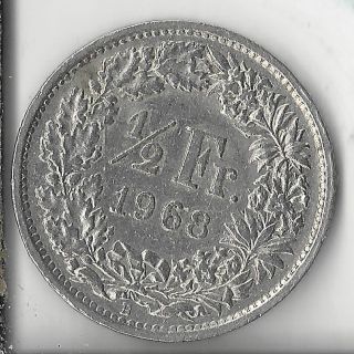 Switzerland 1968 - B 1/2 Franc.  Circulated.  Coin. photo