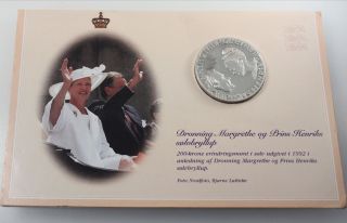 Silvercoin Denmark: 200 Kr.  Silver Wedding Of Queen Margrethe 1992 photo