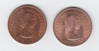 Two British Uncirculated Pennies,  1966 And 1967. photo