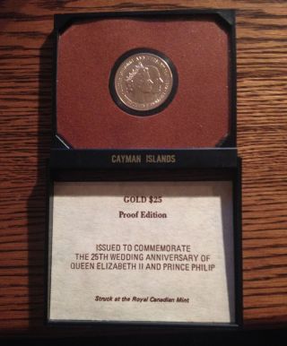 Cayman Islands 1972 Gold Coin $25 Queen Elizabeth Ii Proof With Case12k photo